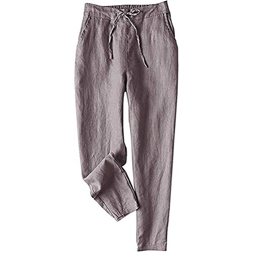 Onsoyours Damen Sommerhose Leinenhose Baumwolle Leinen Pumphose Haremshose Einfarbig Leichte Jogginghose Bequeme Strandhose Freizeithose A Khaki M von Onsoyours