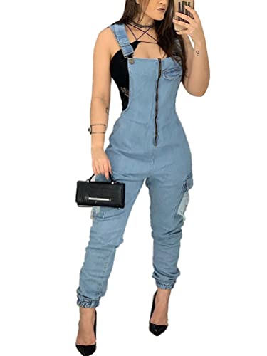 Onsoyours Damen Sommerhose Mit Träger Retro Latzhose Lose Ärmellos Lange Baggy Hose Overalls Jumpsuit E Hellblau 02 XL von Onsoyours