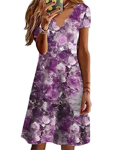 Onsoyours Damen Sommerkleider Retro Boho Blumenmuster Casual Ärmeln Lässiges Strandkleid Elegant A Linie Swing Dating-Kleid Cocktailkleid G Violett XL von Onsoyours