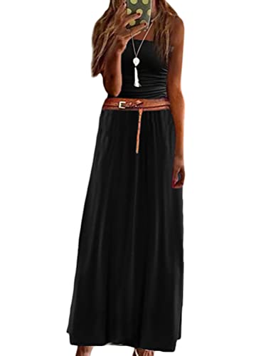 Onsoyours Damen Sommerkleider Trägerlos Boho Maxikleid Lang Rückenfreies Kleid Ärmelloses CocktailKleid Bandeau Strandkleid Freizeitkleid mit Tasche A Schwarz S von Onsoyours