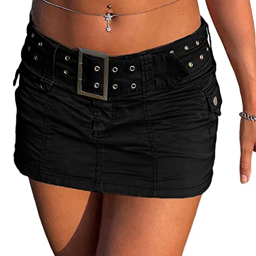 Onsoyours Damen Sommerrock Kurz Y2k Aesthetic Cargo Jeansrock Sexy Niedriger Taille Enger Rock Minirock Mode Jeans Rock Harajuku Kurz Rock Streetwear C Schwarz M von Onsoyours