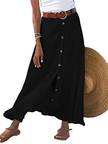 Onsoyours Damen Sommerrock Schlitzwickel Rock Hoher Taille Elegant Elastischer A Linie Lang Rock Freizeitrock Geteilte Midi-Wickelröcke Midirock Boho Blumenrock C Schwarz 3XL von Onsoyours