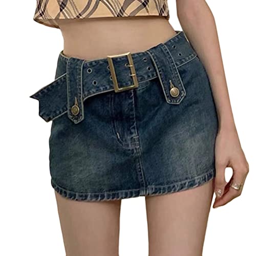 Onsoyours Damen Sommerrock Y2k Aesthetic Cargo Jeansrock Sexy Niedriger Taille Enger Rock Minirock Mode Jeans Rock Harajuku Kurz Rock Streetwear F Blau XXL von Onsoyours