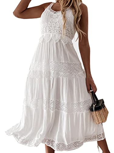 Onsoyours Damen Spitze Kleider V-Ausschnitt Ärmellos Sommerkleid Hohe Taille Maxikleid Lang Casual Rüschenkleid Minikleider C Weiß LA Onsoyours Damen Spitze Kleider V-Ausschnitt Ärmellos Sommerkleid Hohe Taille Maxikleid Lang Casual Rüschenkleid Minikleider C Weiß LA von Onsoyours