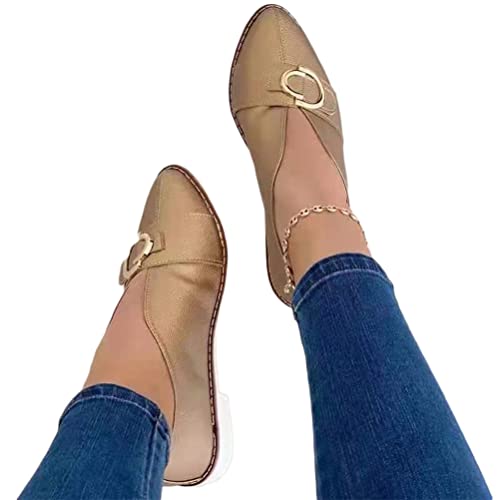 Onsoyours Damen Spitze Zehe Einzelne Schuhe Lässige Schuhe Metallschnalle Flache Loafer Schuhe Bohnen Schuhe A Gold 35 EU von Onsoyours