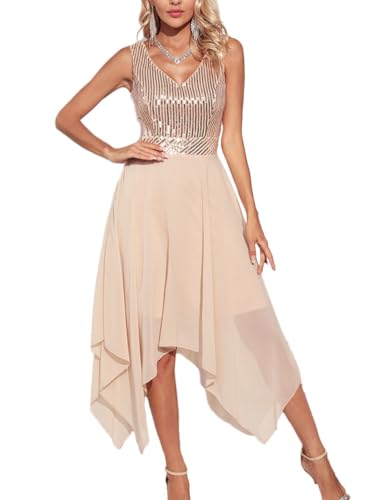 Onsoyours Damen Spitzen Abendkleid Elegant Cocktailkleid Ballkleid Lang Maxikleid Brautjungfer Neckholder Pailletten Verziert Abschlussball Hochzeit Kleider P Aprikose 46 von Onsoyours