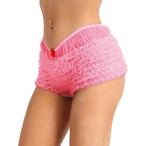 Onsoyours Damen Spitzen Panty Hipster Unterrock Sicherheits Unterhosen Shorts Mit Rüschen Kurz Bloomer Shorts A Rosa L von Onsoyours