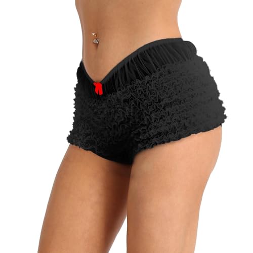 Onsoyours Damen Spitzen Panty Hipster Unterrock Sicherheits Unterhosen Shorts Mit Rüschen Kurz Bloomer Shorts A Schwarz L von Onsoyours