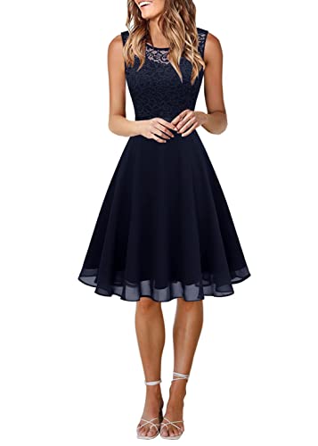 Onsoyours Damen Spitzenkleid Elegant Cocktailkleid Ärmellos Abendkleid Chiffon Hochzeitskleid Brautjungfer Freizeitkleid Kleid mit Unregelmäßig Saum A1 Marine XL von Onsoyours