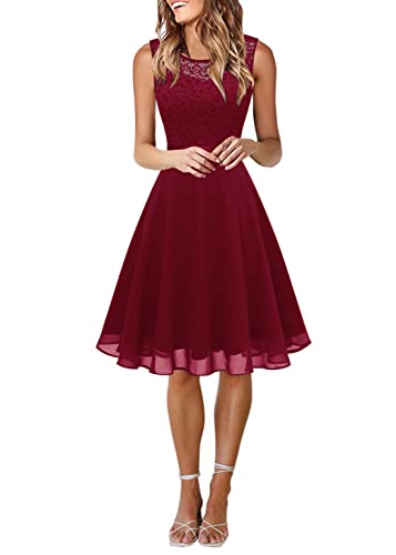 Onsoyours Damen Spitzenkleid Elegant Cocktailkleid Ärmellos Abendkleid Chiffon Hochzeitskleid Brautjungfer Freizeitkleid Kleid mit Unregelmäßig Saum A1 Rot XS von Onsoyours