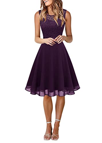 Onsoyours Damen Spitzenkleid Elegant Cocktailkleid Ärmellos Abendkleid Chiffon Hochzeitskleid Brautjungfer Freizeitkleid Kleid mit Unregelmäßig Saum A1 Violett XS von Onsoyours