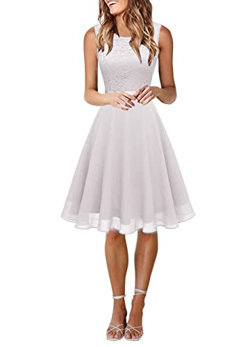 Onsoyours Damen Spitzenkleid Elegant Cocktailkleid Ärmellos Abendkleid Chiffon Hochzeitskleid Brautjungfer Freizeitkleid Kleid mit Unregelmäßig Saum A1 Weiß XL von Onsoyours