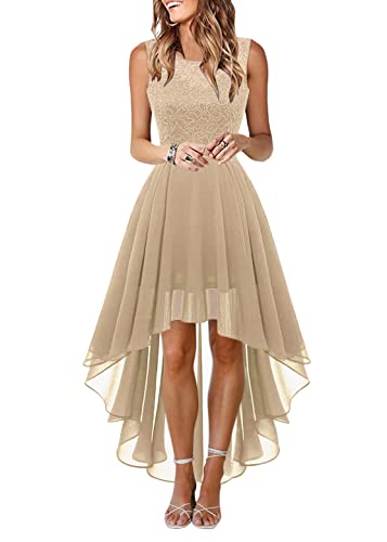 Onsoyours Damen Spitzenkleid Elegant Cocktailkleid Ärmellos Abendkleid Chiffon Hochzeitskleid Brautjungfer Freizeitkleid Kleid mit Unregelmäßig Saum B Khaki XS von Onsoyours