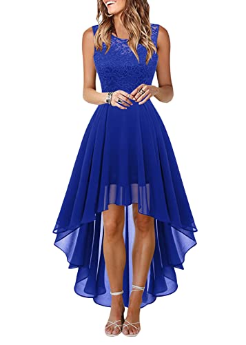 Onsoyours Damen Spitzenkleid Elegant Cocktailkleid Ärmellos Abendkleid Chiffon Hochzeitskleid Brautjungfer Kleid B Blau L von Onsoyours