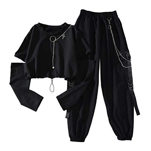 Onsoyours Damen Sportanzüge Jogginganzug Sport Sets Mode Hosen Und Sport Crop Top 2 Stücke Bekleidungssets Freizeitanzug Sportswear D1 Schwarz M von Onsoyours