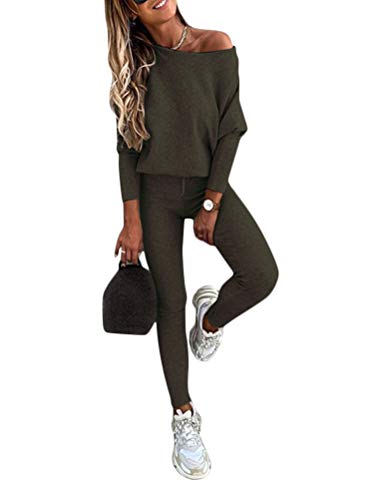 Onsoyours Damen Sportanzug Traingsanzug Jogginganzug Frauen 2 Teilig Freizeitanzug Set Mode 2 Stück Set aus Sweatshirt mit Jogginghose Bequem Freizeitanzug (XS, A Armeegrün, x_s) von Onsoyours