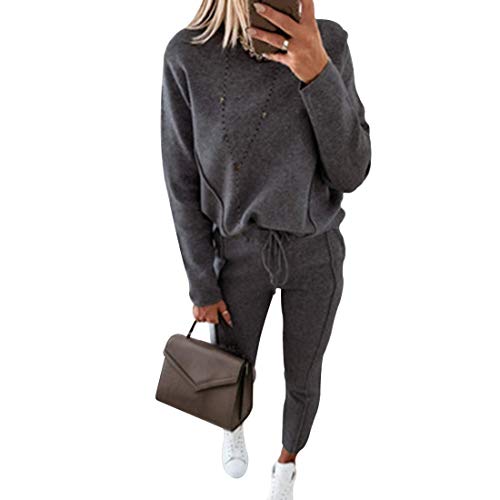 Onsoyours Damen Sportanzug Zweiteiler Trainingsanzug Set Mode 2 Stück Set aus Rollkragen Sweatshirt mit Jogginghose Sportswear Bequem Jogginganzug Freizeitanzug A Grau M von Onsoyours