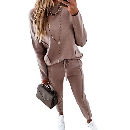 Onsoyours Damen Sportanzug Zweiteiler Trainingsanzug Set Mode 2 Stück Set aus Rollkragen Sweatshirt mit Jogginghose Sportswear Bequem Jogginganzug Freizeitanzug A Rosa XS von Onsoyours