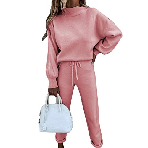 Onsoyours Damen Sportanzug Zweiteiler Trainingsanzug Set Mode 2 Stück Set aus Rollkragen Sweatshirt mit Jogginghose Sportswear Bequem Jogginganzug Freizeitanzug B Rosa S von Onsoyours