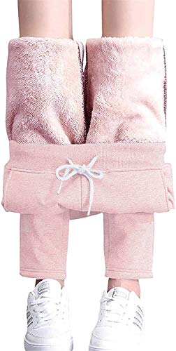 Onsoyours Damen Sporthosen Fleece Gefütterte Tasche Beam Füße Hoch Taillierte Hose Elastischer Bund Freizeithosen Traininghose Bequem Sweathose A Rosa 2XL von Onsoyours