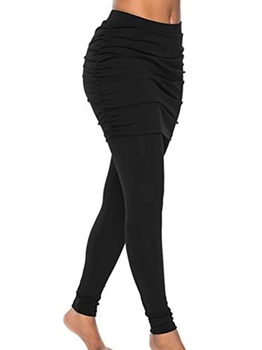 Onsoyours Damen Sportskort Laufskort Capris Yoga Leggings mit Röcken zum Golfen Tennisrock mit Hose Sport Lauf Fitness Workout Skort Caprihose 3/4 2 in 1 A Schwarz XXL von Onsoyours