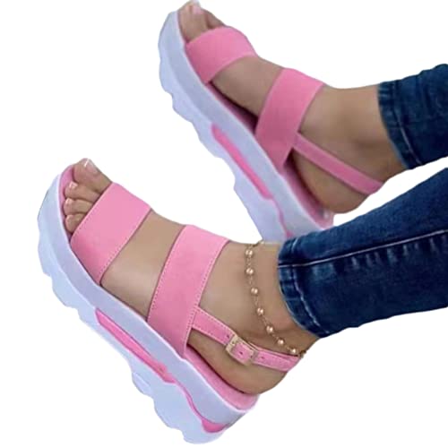 Onsoyours Damen Sportstrick Sandalen Dicker Fischmund Mund Strand Lässige Keilabsatz Sandalen Sommer Offene Schuhe Flip Flops Sommerschuhe B Rosa 41 EU von Onsoyours