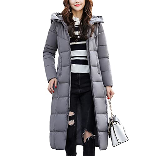 Onsoyours Damen Steppjacke Lang mit Kapuze Übergangsjacke Daunenjacke Winterjacke Warme Warm Zipper Steppmantel Outdoorjacke Mantel Outdoor Leichte Daunenjacke A Grau XXL von Onsoyours