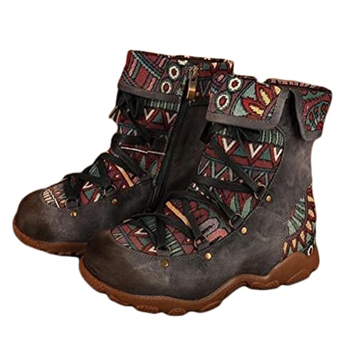Onsoyours Damen Stiefel Winter Retro Bohemian Style Ankle Zip Ethnischer Druck Kurze Stiefel Booties Freizeitschuhe Grau 41 EU von Onsoyours