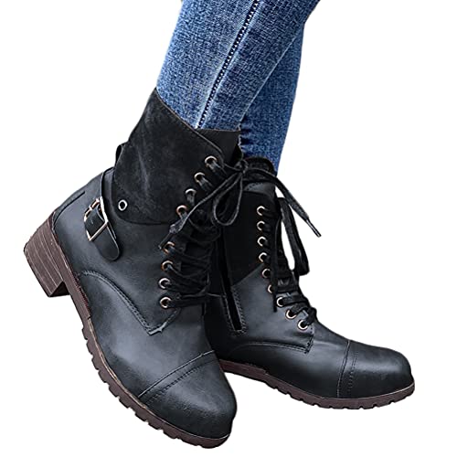 Onsoyours Damen Stiefeletten Elegante Ankle Boots Schnürstiefel Seite Zipper Schuhe Freizeit Mode Frauen Stiefel Winterstiefel mit Blockabsatz A Schwarz 35 EU von Onsoyours