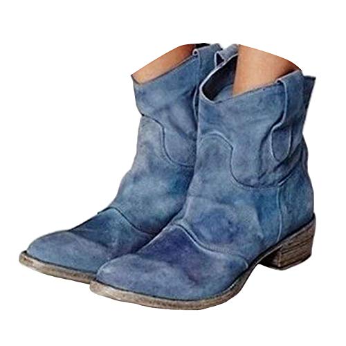 Onsoyours Damen Stiefeletten Mit Absatz Cowgirl Western Biker Boots Chelsea Kurze Damenschuhe Retro Stiefel Kurzschaft Bequem Schuhe 01 Blau 38 EU von Onsoyours