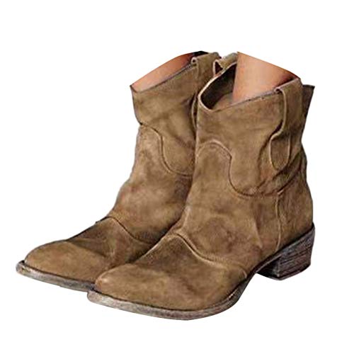 Onsoyours Damen Stiefeletten Mit Absatz Cowgirl Western Biker Boots Chelsea Kurze Damenschuhe Retro Stiefel Kurzschaft Bequem Schuhe 01 Braun 42 EU von Onsoyours