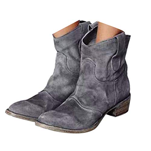 Onsoyours Damen Stiefeletten Mit Absatz Cowgirl Western Biker Boots Chelsea Kurze Damenschuhe Retro Stiefel Kurzschaft Bequem Schuhe 01 Grau 41 EU von Onsoyours
