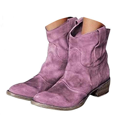 Onsoyours Damen Stiefeletten Mit Absatz Cowgirl Western Biker Boots Chelsea Kurze Damenschuhe Retro Stiefel Kurzschaft Bequem Schuhe 01 Violett 42 EU von Onsoyours