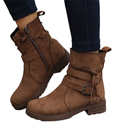 Onsoyours Damen Stiefeletten Modisch mit Niedrige Absätze Comfort Frauen Ankle Boots Herbst Winter Stiefelette Knöchel Schneestiefel Schuhe A Braun 37 EU von Onsoyours