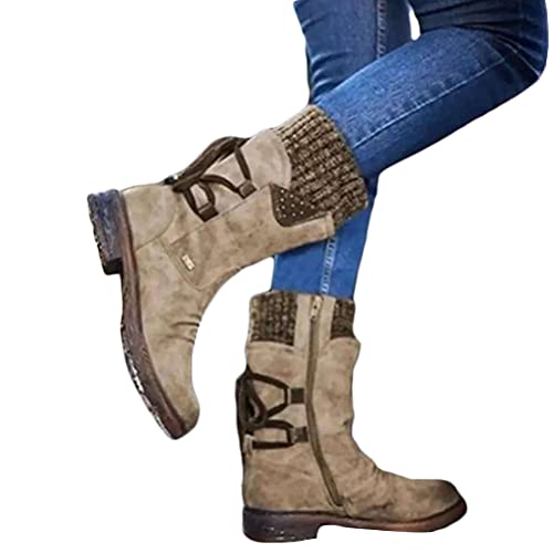 Onsoyours Damen Stiefeletten Modisch mit Niedrige Absätze Comfort Frauen Ankle Boots Herbst Winter Stiefelette Knöchel Schneestiefel Schuhe Khaki 41 EU von Onsoyours