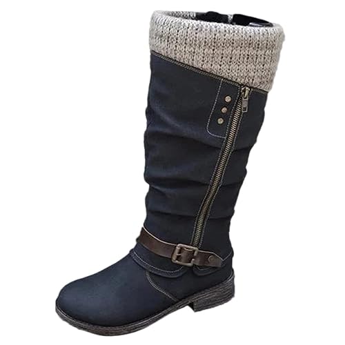 Onsoyours Damen Stiefeletten Modisch mit Niedrige Absätze Comfort Frauen Ankle Boots Herbst Winter Stiefelette Knöchel Schneestiefel Schuhe Schwarz 36 EU von Onsoyours