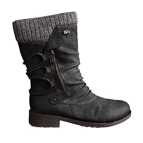 Onsoyours Damen Stiefeletten Modisch mit Niedrige Absätze Comfort Frauen Ankle Boots Herbst Winter Stiefelette Knöchel Schneestiefel Schuhe Schwarz 40 EU von Onsoyours