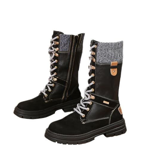 Onsoyours Damen Stiefeletten Modische Warm Lange Stiefel Reitstiefel Western Stiefel aus Leder Boots Schneestiefel Rutschfest Herbst Winter Stiefel A Schwarz 40 EU von Onsoyours