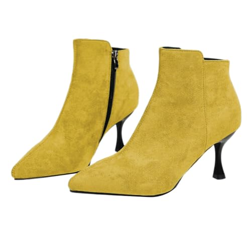 Onsoyours Damen Stiefeletten Stiletto Mittlerem Kitten Absatz Heel Spitze Zehenkappe Stiefeletten Reißverschluss Klassisch Heels Stiefel High Heels Boots A Gelb 42 EU von Onsoyours