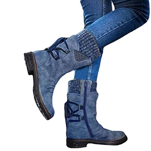 Onsoyours Damen Stiefeletten mit Niedrige Absätze Comfort Frauen Ankle Boots Stiefelette Knöchel Schneestiefel Schuhe Herbst Winter Blau 43 EU von Onsoyours