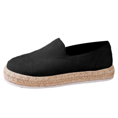Onsoyours Damen Stoff Schuhe Plateau Leichte rutschfest Schuhe Laufschuhe Clogs Runde Zehe Schuhe Freizeitschuhe Walkingschuhe Stroh Fischerschuhe B Schwarz 41 EU von Onsoyours