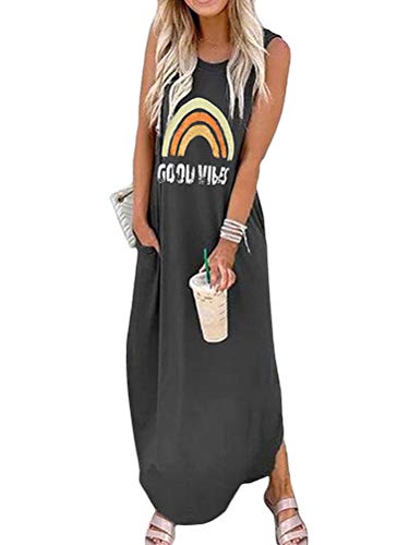 Onsoyours Damen Strandkleid Bohemian Lang Kleider Casual Lose Sommerkleid Kurze Ärmel Boho Kleider Maxikleid A Schwarz 40 von Onsoyours