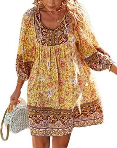 Onsoyours Damen Strandkleid Floral Print Minikleid 3/4 Ärmel V Ausschnitt Knopfleiste Fransen Blumendruck Elegant Sommerkleider Tunika Kleid Freizeitkleid B Gelb XL Onsoyours Damen Strandkleid Floral Print Minikleid 3/4 Ärmel V Ausschnitt Knopfleiste Fransen Blumendruck Elegant Sommerkleider Tunika Kleid Freizeitkleid B Gelb XL von Onsoyours