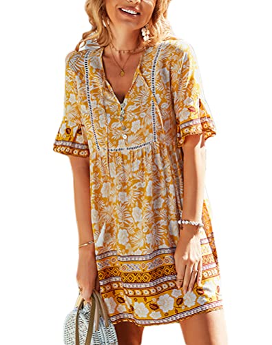 Onsoyours Damen Strandkleid Floral Print Minikleid 3/4 Ärmel V Ausschnitt Knopfleiste Fransen Blumendruck Elegant Sommerkleider Tunika Kleid Freizeitkleid C Gelb M Onsoyours Damen Strandkleid Floral Print Minikleid 3/4 Ärmel V Ausschnitt Knopfleiste Fransen Blumendruck Elegant Sommerkleider Tunika Kleid Freizeitkleid C Gelb M von Onsoyours