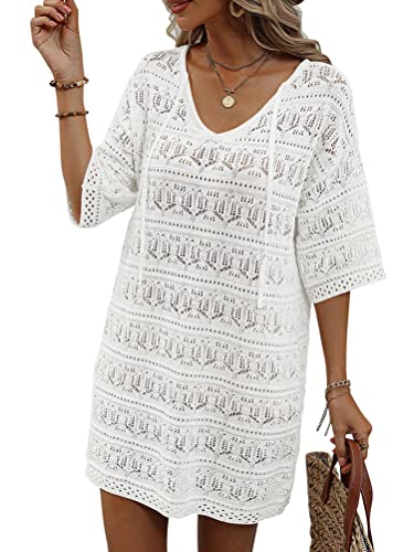 Onsoyours Damen Strandkleid Sommer V-Ausschnitt 3/4 Ärmel Strandponcho Sonnenschutz Vertuschen Shirt Beachwear Badeanzug Bikini Cover Up Strandtunika A Weiß XL Onsoyours Damen Strandkleid Sommer V-Ausschnitt 3/4 Ärmel Strandponcho Sonnenschutz Vertuschen Shirt Beachwear Badeanzug Bikini Cover Up Strandtunika A Weiß XL von Onsoyours