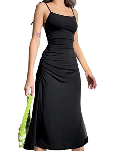 Onsoyours Damen Strandkleid Sommerkleid Tief V-Ausschnitt Irregulär Rock Frauen Ärmellos Mode Kleidung Backless Partykleid Abendkleider Boho Chiffon Cocktailkleider G Schwarz L von Onsoyours