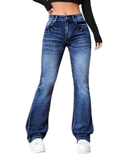 Onsoyours Damen Stretch Bootcut Jeans High Waist Jeanshosen Vintage Schlaghose Bootcut Jeans Elegant Jeanshose Boyfriend Jeans Teenager Mädchen Y2k Hosen Denim Pants Flared Hose A Dunkelblau S von Onsoyours