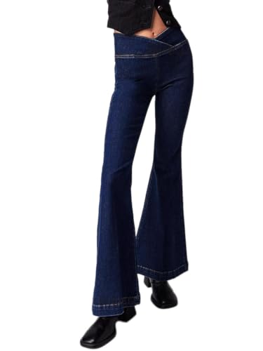 Onsoyours Damen Stretch Denim Flare Jeans Schlaghosen Jeans High Waist Skinny Jeans Stretch Flared Bootcut Jeans Schlank Denimhose Röhrenjeans Unregelmäßiger Bund Jeans A Dunkelblau S von Onsoyours