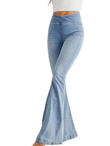 Onsoyours Damen Stretch Denim Flare Jeans Schlaghosen Jeans High Waist Skinny Jeans Stretch Flared Bootcut Jeans Schlank Denimhose Röhrenjeans Unregelmäßiger Bund Jeans A Hellblau S von Onsoyours