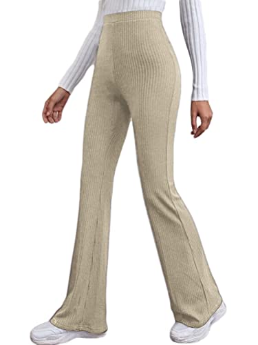 Onsoyours Damen Strick Hose Schlaghose Jogginghose Elastische Bund ohne Knoten Casual Einfarbig Yogahose Sporthose Straight Leg Büro Pants A Aprikose M von Onsoyours